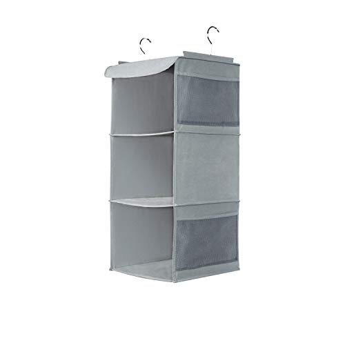 Hanging Storage with 3 Shelves Wardrobe Closet Organiser Storage Shelves Unit with 4 Pockets for Clothes Bag Shoes Grey30 x 30 x 60cm